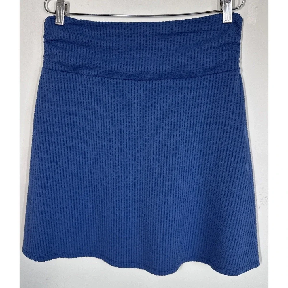 Toad & Co Chaka Skirt Blue Ribbed Knit A-Line Pull On Size L Travel Boho Casual - Picture 4 of 10